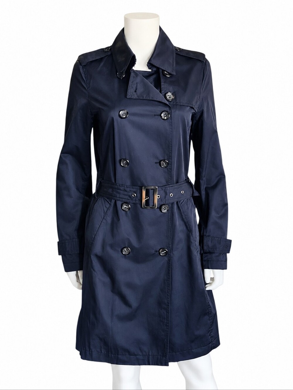 SAND COPENHAGEN | Navy Double Breasted Cotton Trench Coat Belted US 8 DK 36